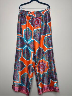 Ashley Stewart Womens Plus Paisley Wide-Leg Pants Pockets Vacation Boho 18/20